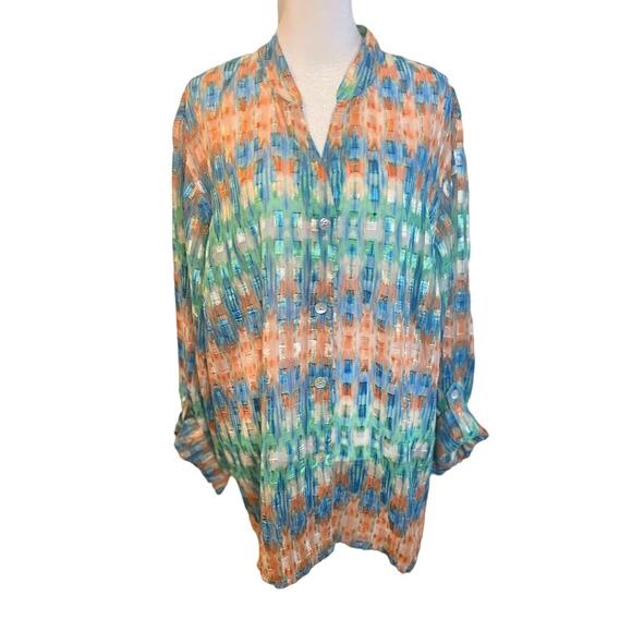 Ruby Rd. Woman" Vibrant Abstract Print Button Up Blouse - 18W - Picture 1 of 5